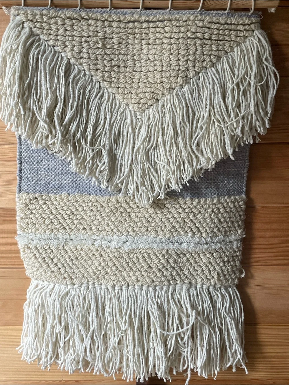Handwoven Cream & Blue Boho Wall Hanging Macramé Tapestry